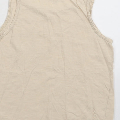 Brand and care label for Next girls’ beige basic tank, size 9, years