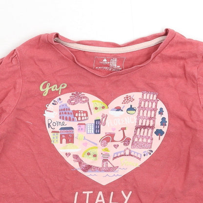 Close-up detail of Gap girls’ pink basic t-shirt, size 5, years