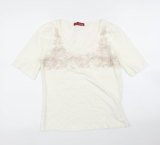 Hammer Womens Ivory Floral  Basic T-Shirt Size S