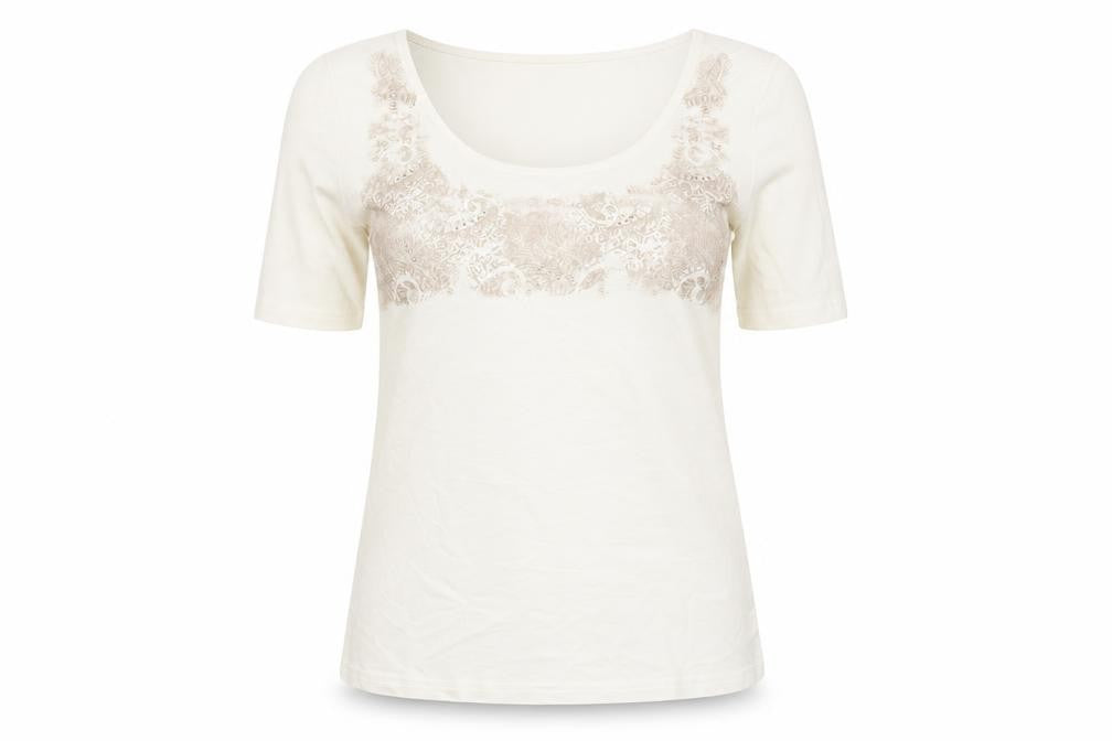 Hammer Womens Ivory Floral  Basic T-Shirt Size S