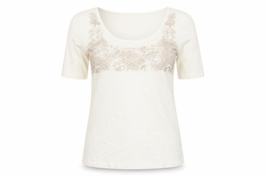 Hammer Womens Ivory Floral  Basic T-Shirt Size S
