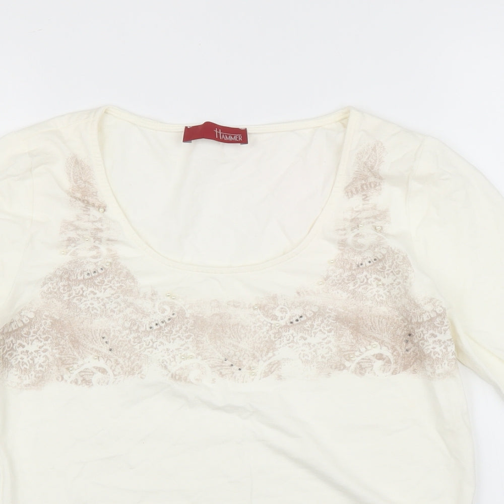 Hammer Womens Ivory Floral  Basic T-Shirt Size S