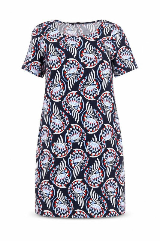 Marks & Spencer Womens Blue Geometric  A-Line  Size 10