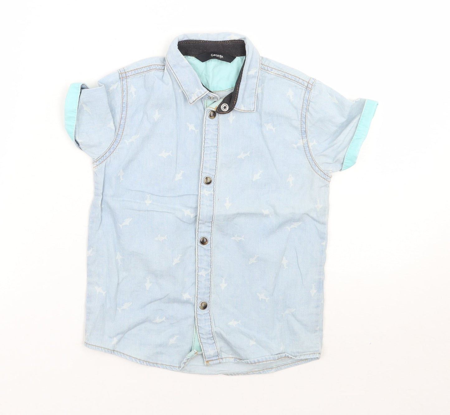 George Boys Blue   Basic Button-Up Size 4-5 Years  - Sharks
