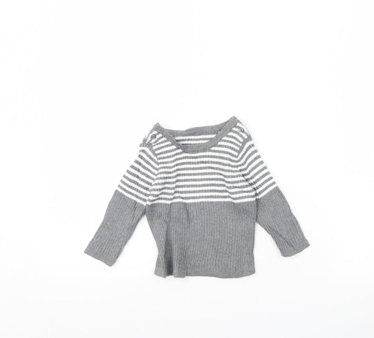 Preworn Baby Grey Striped  Pullover Jumper Size 3-6 Months