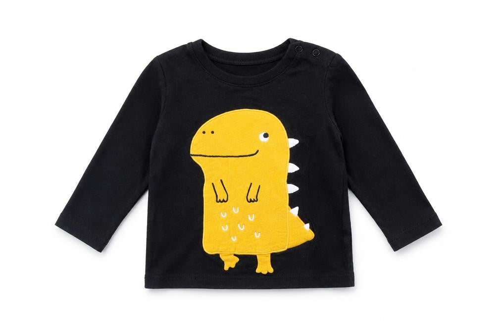 Fred & FLo Baby Black   Basic T-Shirt Size 9-12 Months  - Dinosaur
