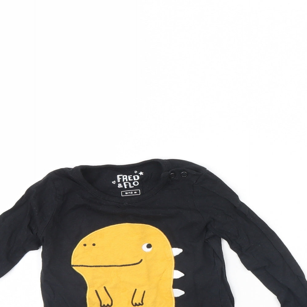Fred & FLo Baby Black   Basic T-Shirt Size 9-12 Months  - Dinosaur