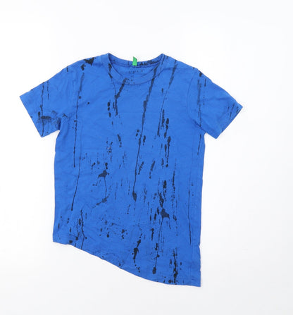 Additional front view of United Colors of Benetton girls’ blue geometric basic polo, size 6-7, years - asymetric