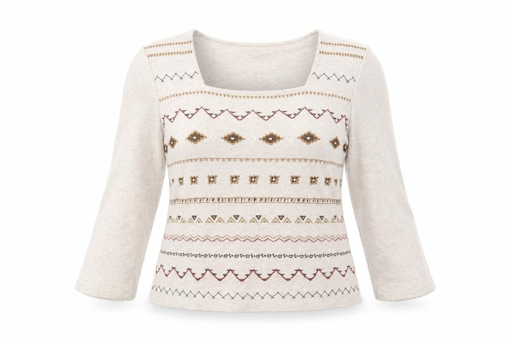 Country Casuals Womens Beige Geometric Basic Blouse Size M