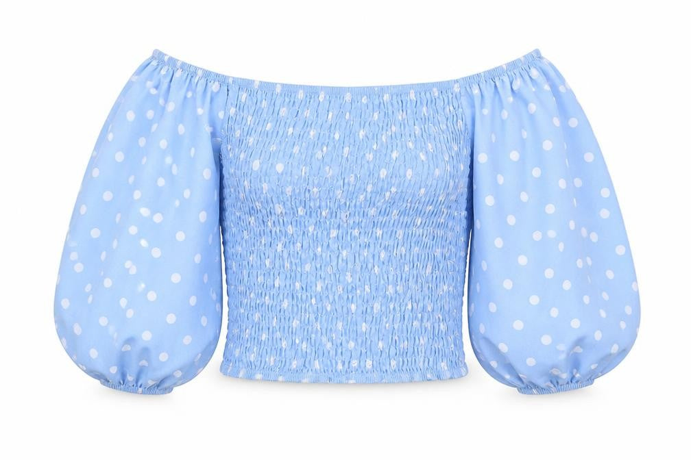 Missim Womens Blue Polka Dot  Basic Blouse Size 6  - Elasticated Bodice