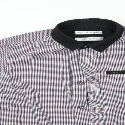 Close-up detail of Autograph boys’ brown check basic button-up, size 8, years