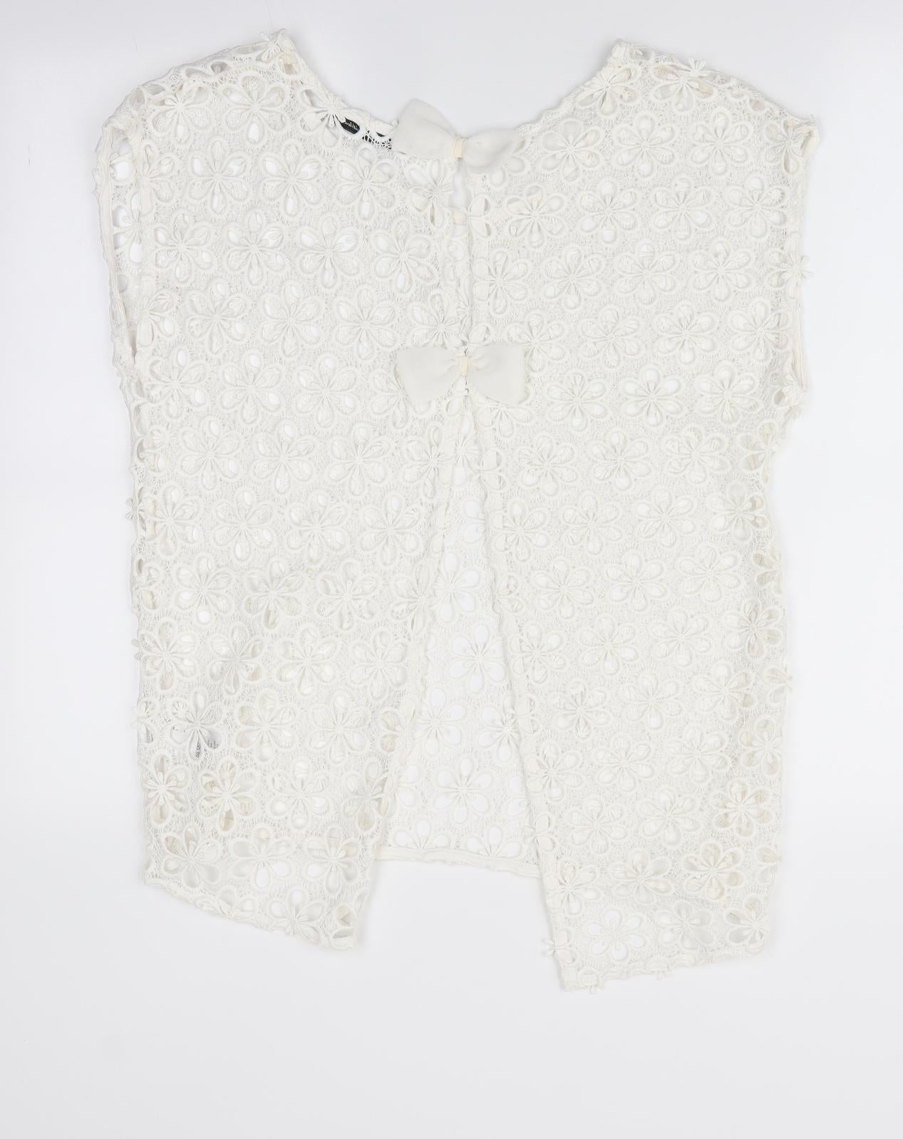 NEXT Womens Ivory Floral  Tunic Blouse Size 6  - Lace Over Shirt - open back
