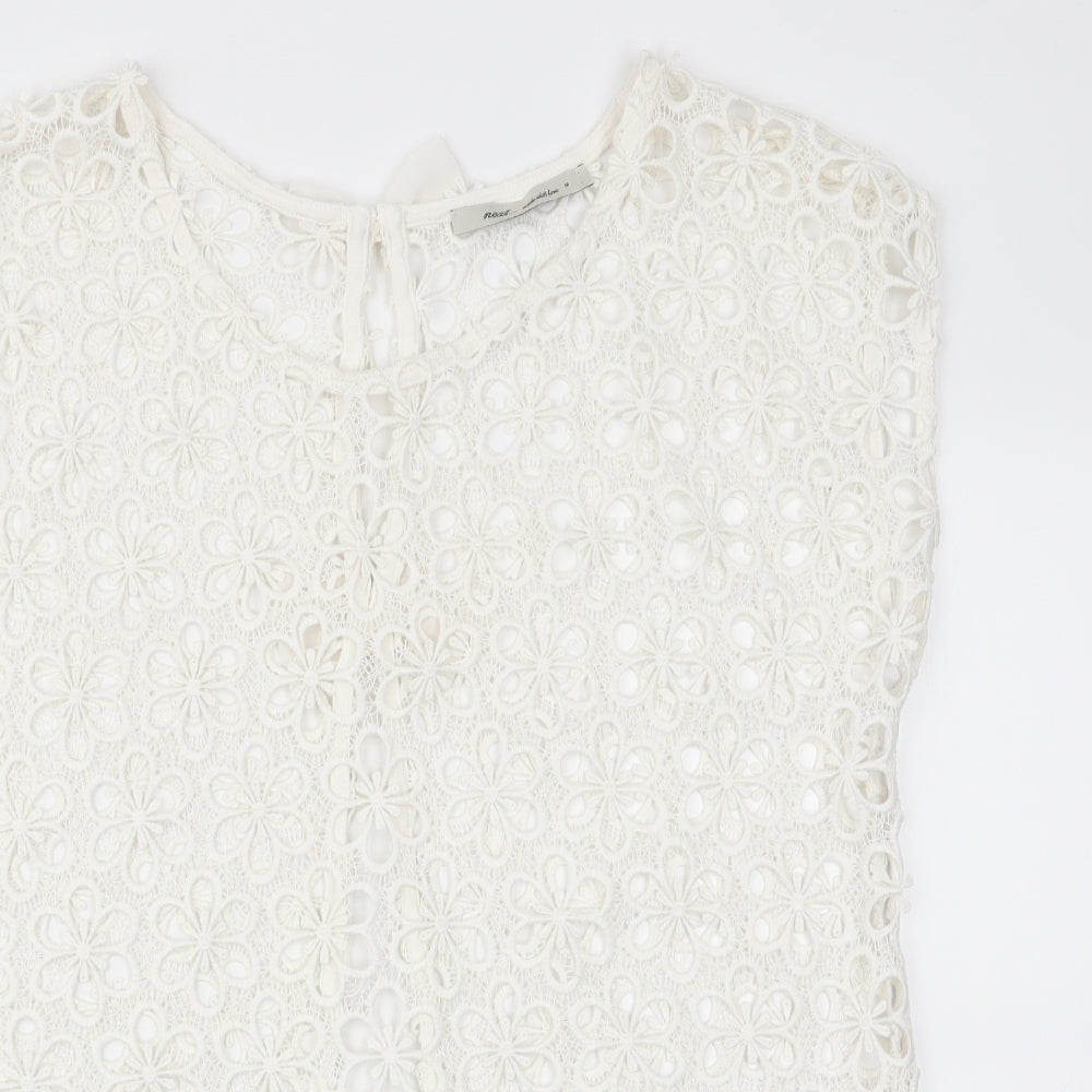 NEXT Womens Ivory Floral  Tunic Blouse Size 6  - Lace Over Shirt - open back