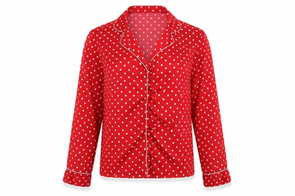La Senza Womens Red Polka Dot  Basic Button-Up Size S