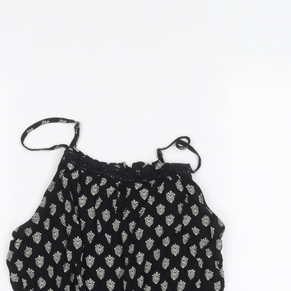 Close-up detail of Miss Selfridge women’s black basic t-shirt, size UK 10