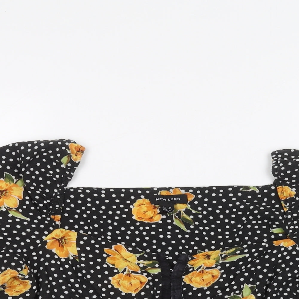 New Look Womens Black Floral  Basic Button-Up Size 16