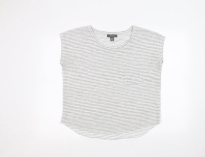 Preloved Primark Womens White Striped  Basic T-Shirt Size S - Front