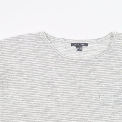 Preloved Primark Womens White Striped  Basic T-Shirt Size S - Detail