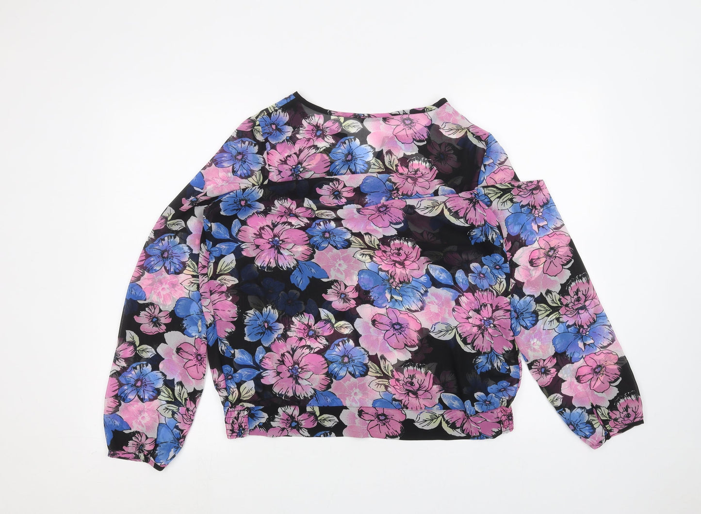 TU Womens Black Floral  Basic Blouse Size 12