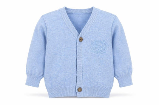 Front view of Next boys’ blue cardigan jumper one size