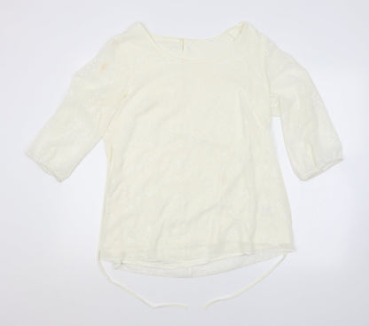 Wardrobe Womens White Floral  Basic Blouse Size 12