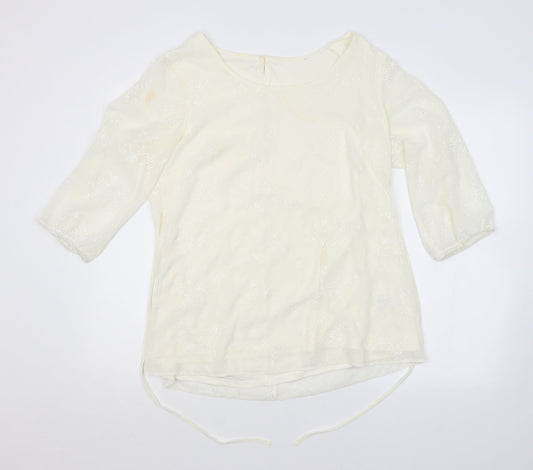Wardrobe Womens White Floral  Basic Blouse Size 12