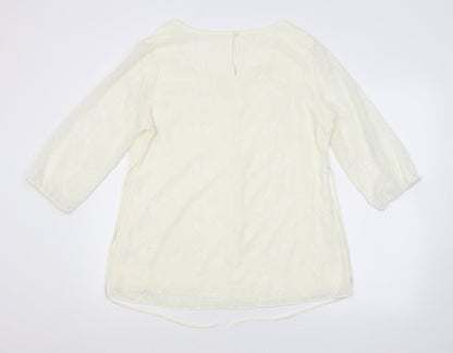 Wardrobe Womens White Floral  Basic Blouse Size 12