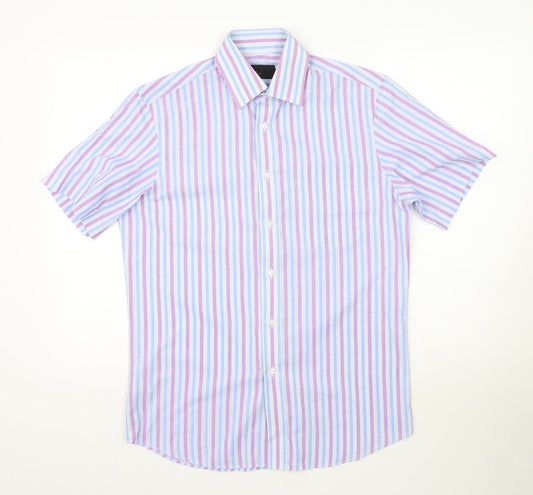 Marks and Spencer Mens Purple Striped   Button-Up Size 14.5