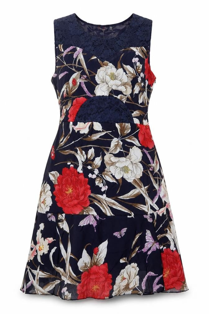 Sia Xin Womens Blue Floral  A-Line  Size L