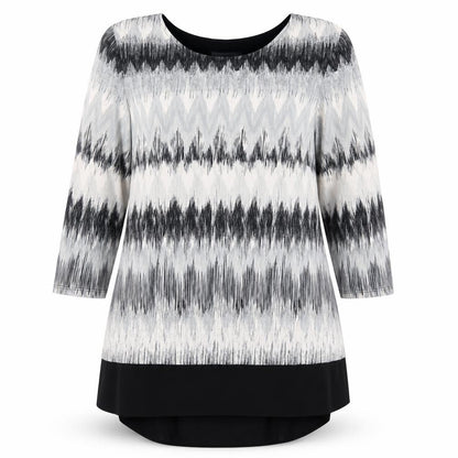 Bonmarché Womens Grey Geometric Basic T-Shirt Size 14 - Zig Zag