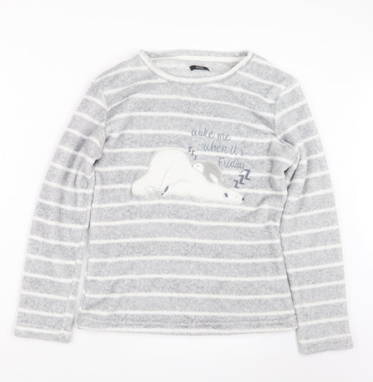 F&F Womens Grey Striped  Top Pyjama Top Size 8