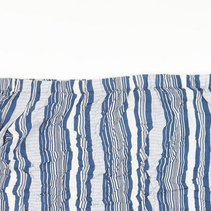 Close-up detail of Papaya women’s blue striped basic blouse, size UK 16