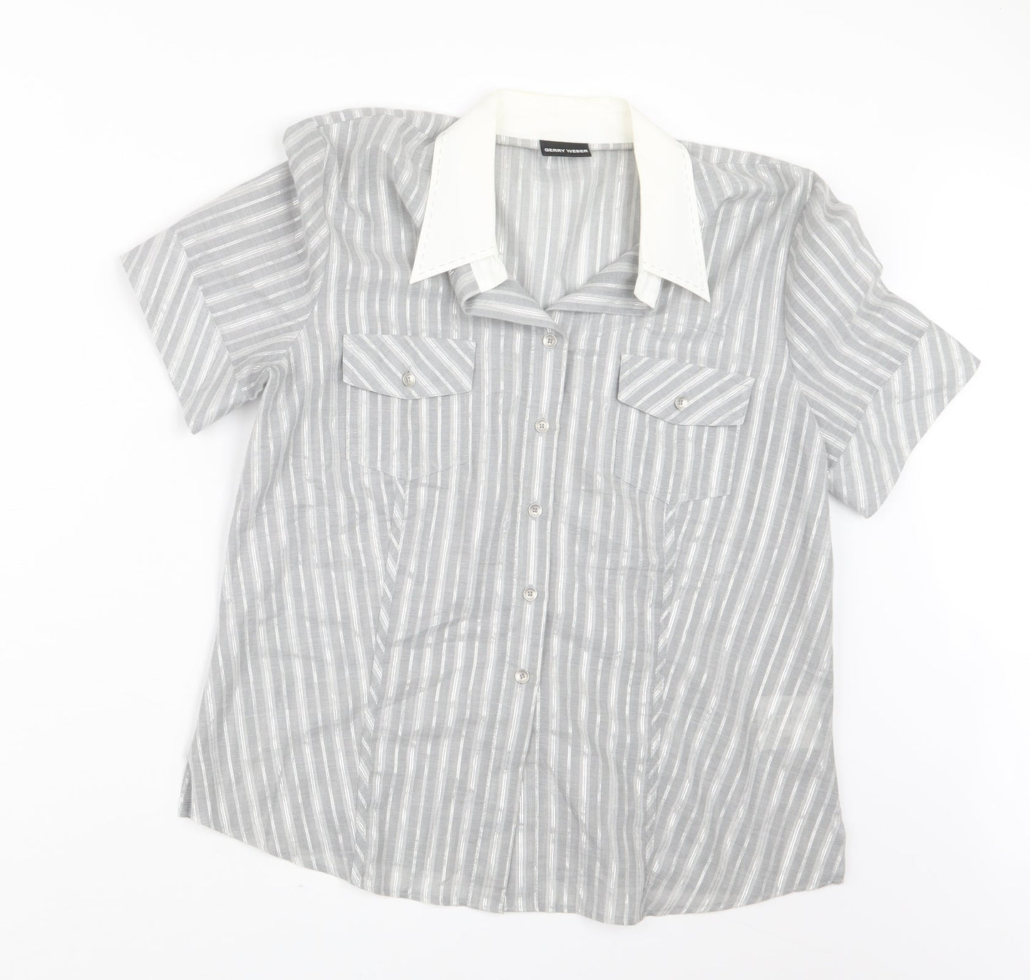 Gerry Weber Womens Grey Striped  Basic Button-Up Size 14