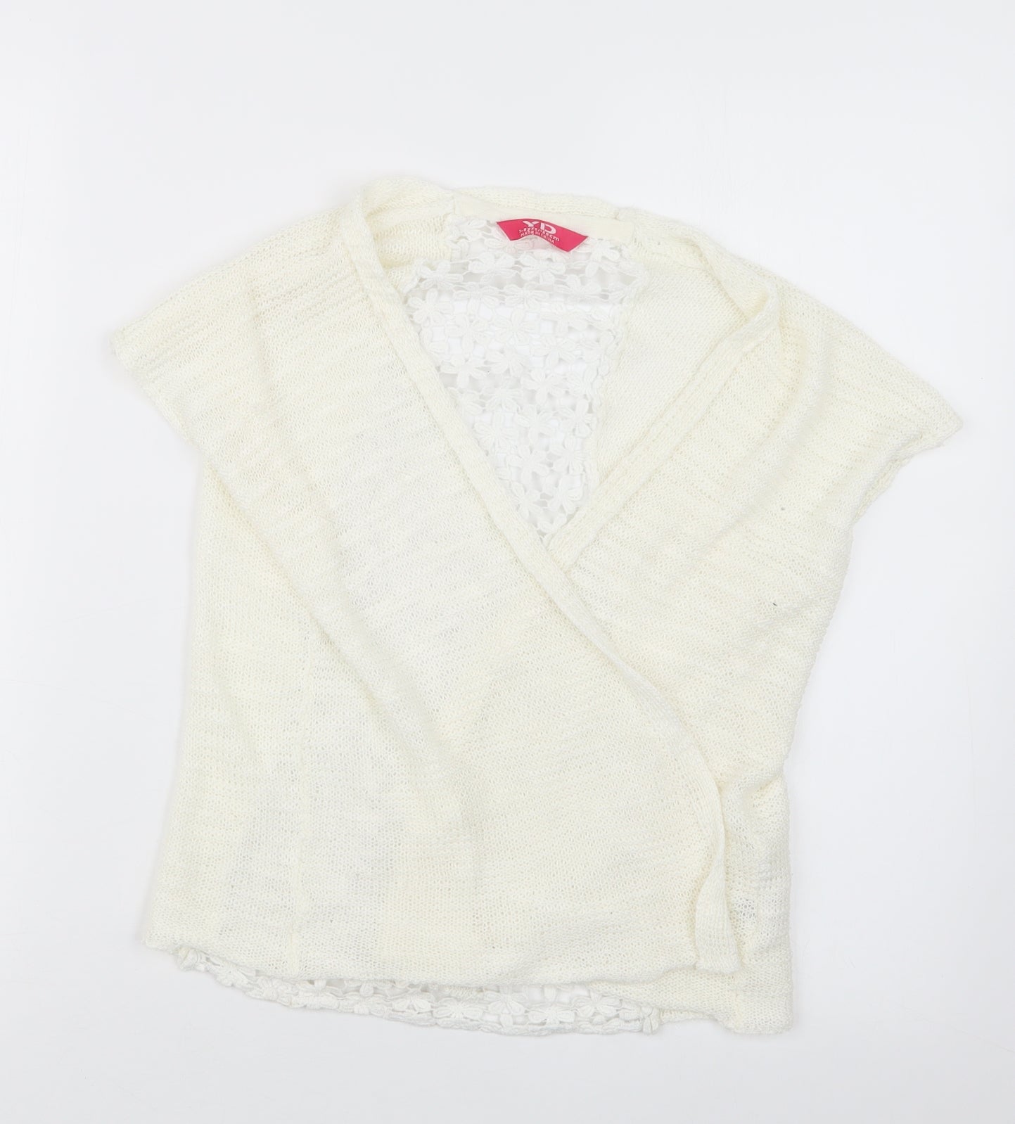 Young Dimension Girls White  Knit Cardigan Jumper Size 7-8 Years
