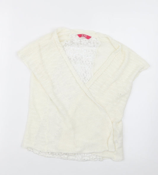Young Dimension Girls White  Knit Cardigan Jumper Size 7-8 Years