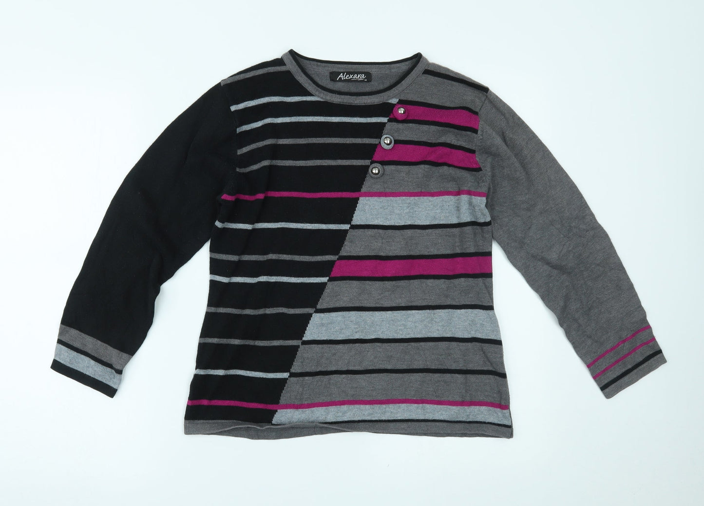 ALEXARA Womens Grey Striped  Basic Blouse Size M