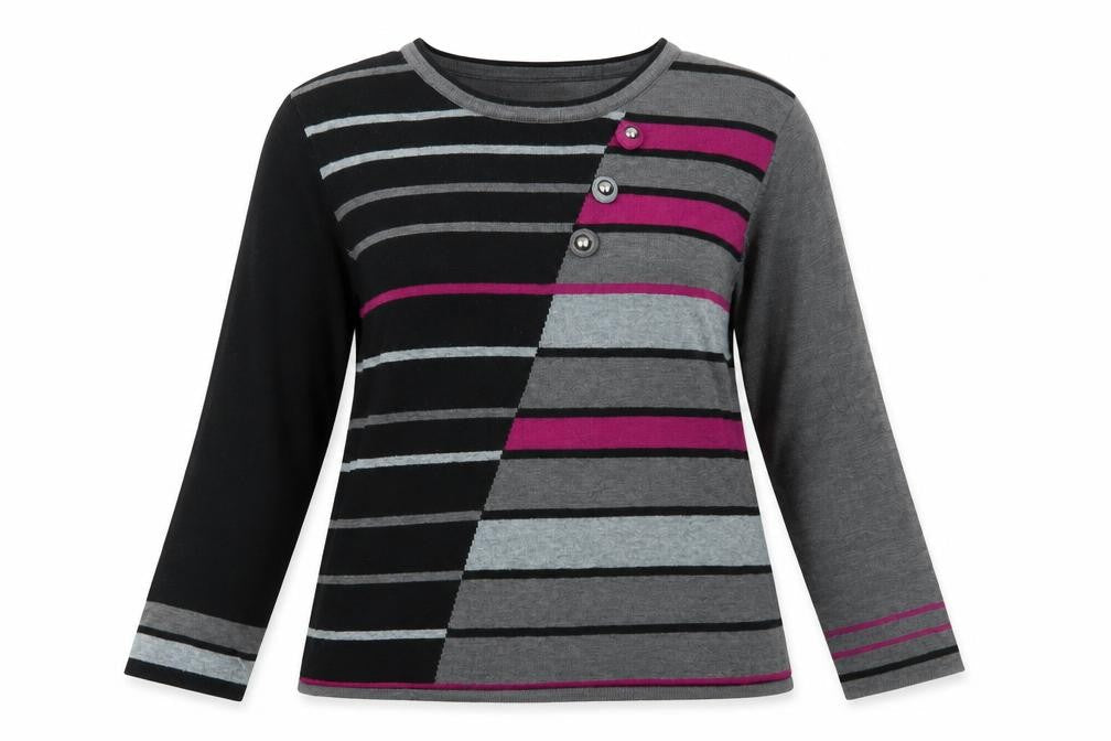 ALEXARA Womens Grey Striped  Basic Blouse Size M
