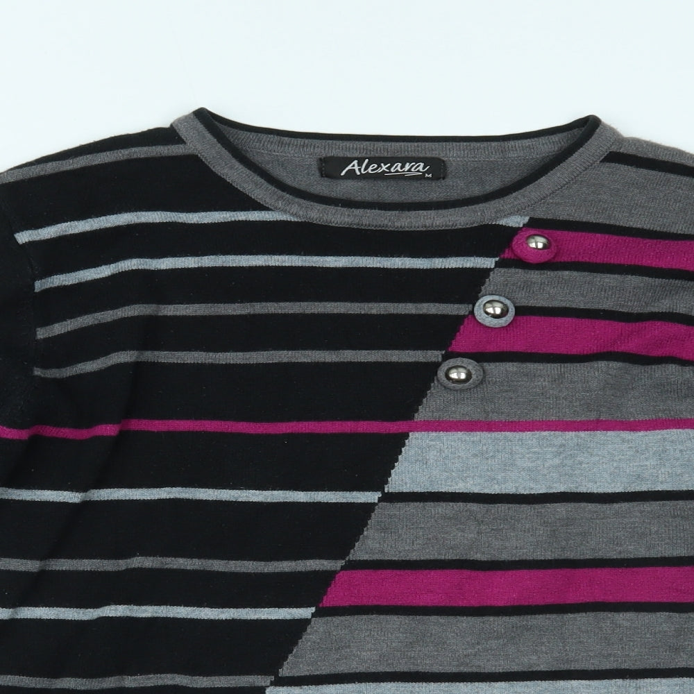 ALEXARA Womens Grey Striped  Basic Blouse Size M