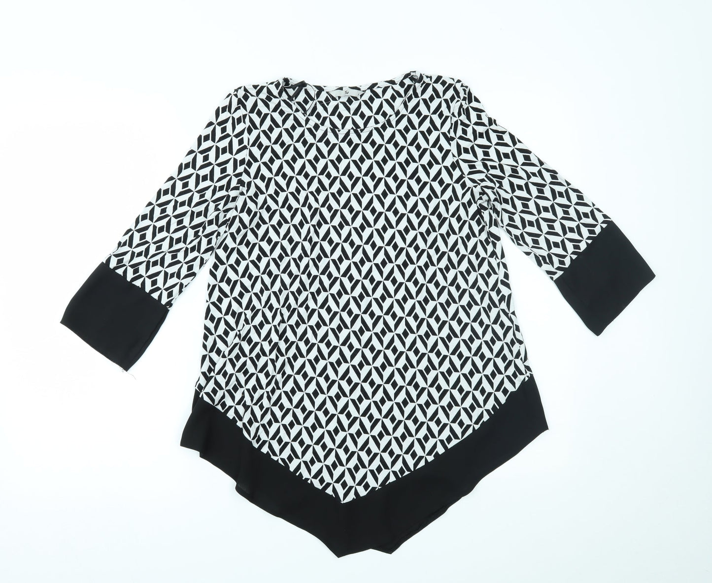 TU Womens White Geometric  Basic Blouse Size 8
