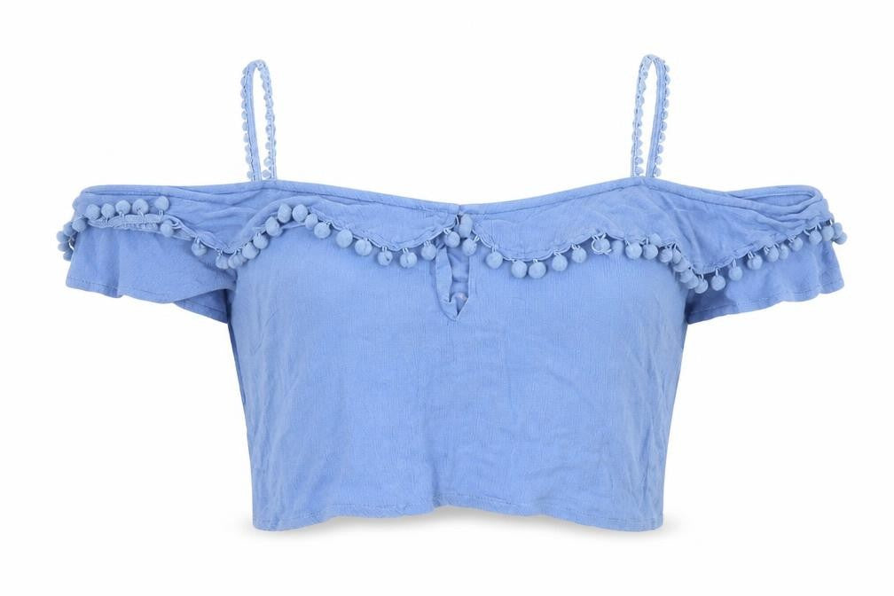 River Island Womens Blue   Cropped T-Shirt Size M  - Cold shoulder