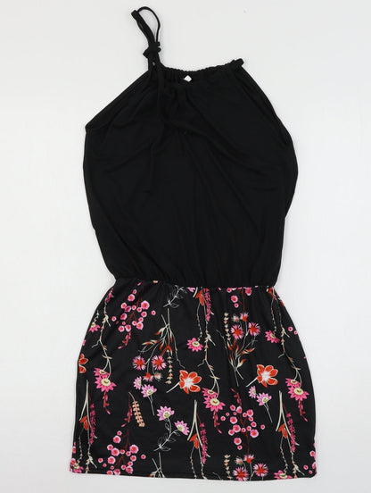 Womens Black Floral Jersey Mini  Size S