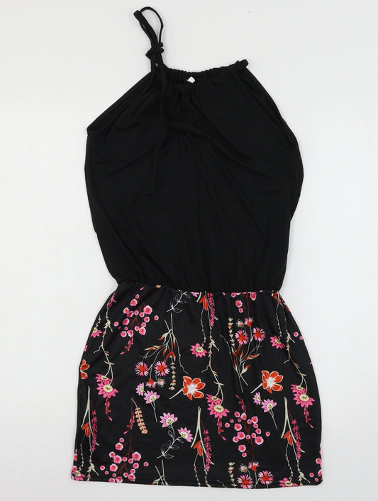 Preworn Womens Black Floral Jersey Mini  Size S