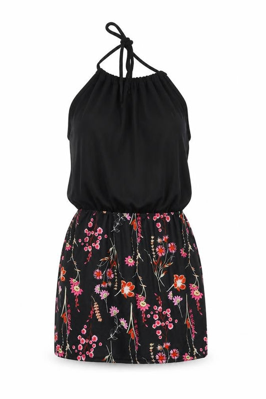 Womens Black Floral Jersey Mini  Size S
