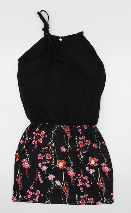 Womens Black Floral Jersey Mini  Size S