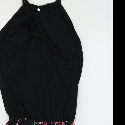 Womens Black Floral Jersey Mini  Size S