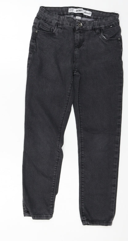Additional front view of Denim & Co. girls’ grey denim skinny jeans, size 9-10, years