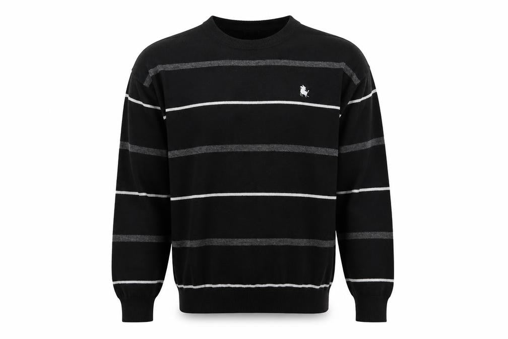 Apollon & Cakarli Mens Black Striped  Pullover Sweatshirt One Size