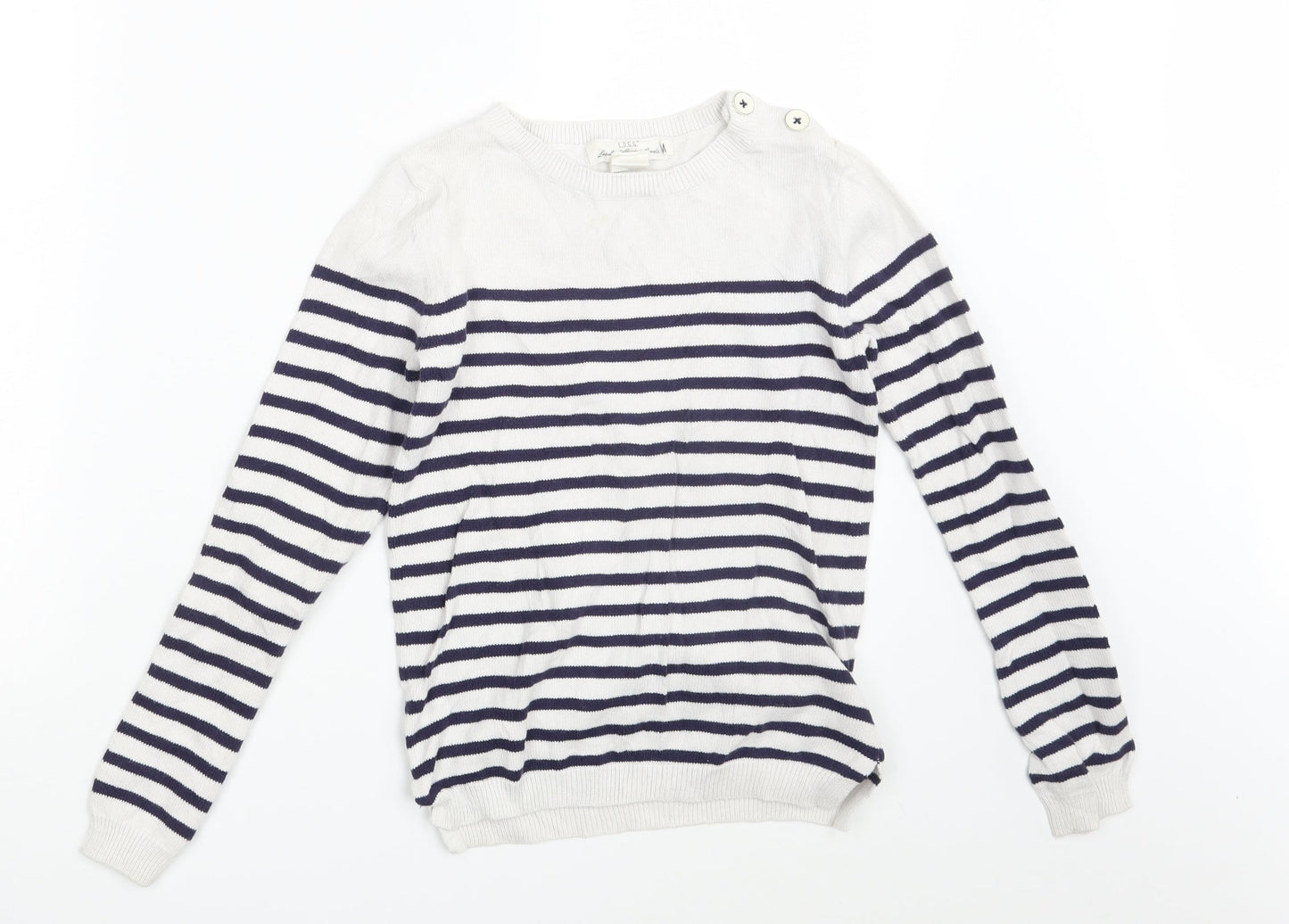 H&M Girls White Striped  Pullover Jumper Size 10-11 Years