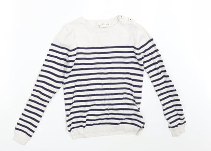Preloved H&M Girls White Striped  Pullover Jumper Size 10-11 Years - Front