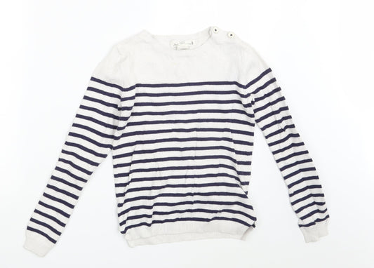 H&M Girls White Striped  Pullover Jumper Size 10-11 Years